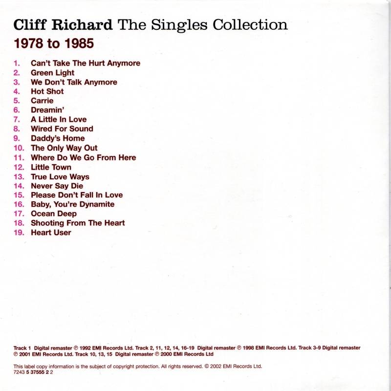 Cliff Richard The Singles Collection : CD 4 Back